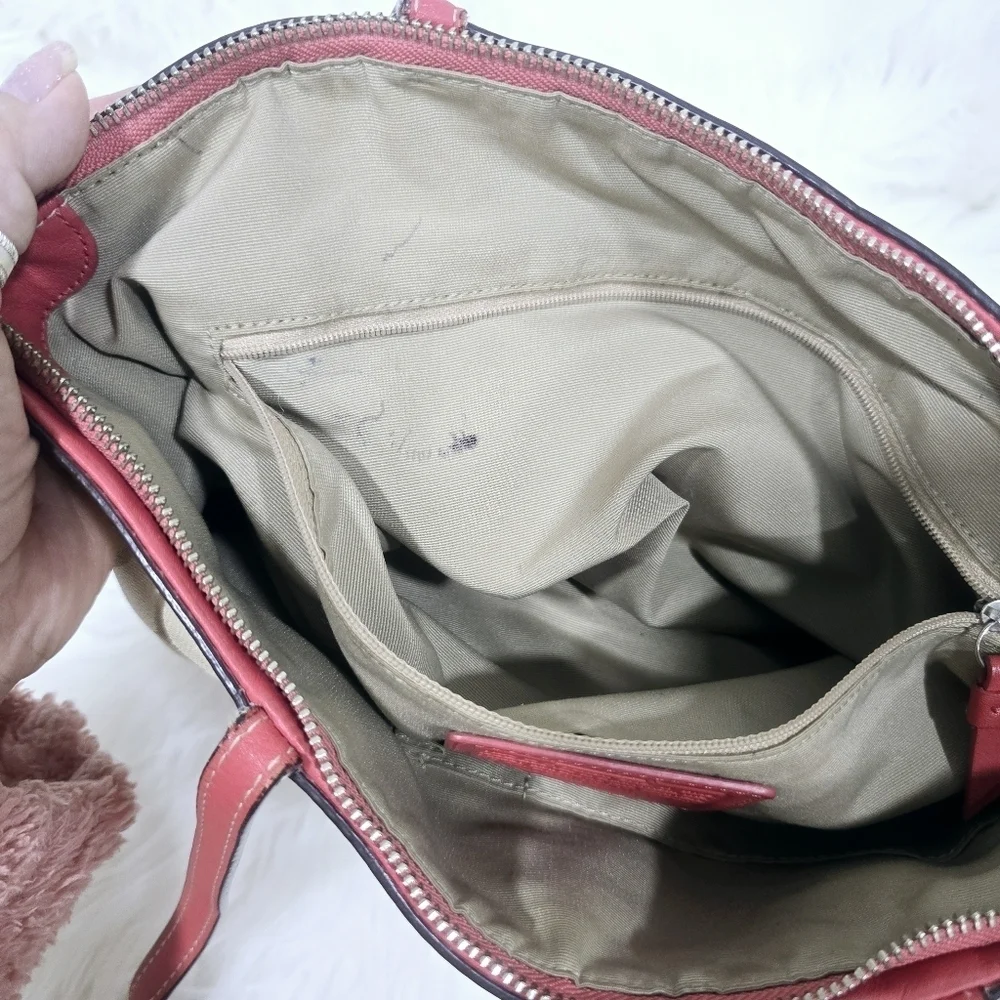 Coach Signature stripe totebag tan and pink